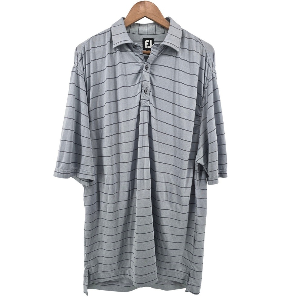 FootJoy Polo Shirt Mens Large ProDry Light Blue Striped Golf Sleeve Logo EUC